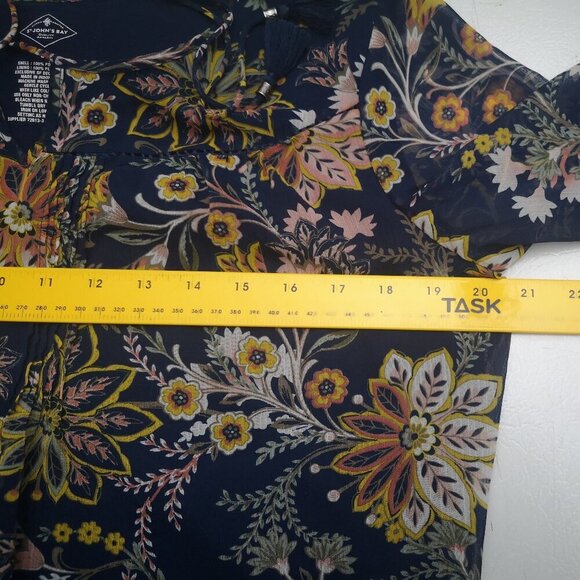 St John's Bay Ladies Size Small Navy with Flower Pattern Loose Fit Blouse - Picture 5 of 7